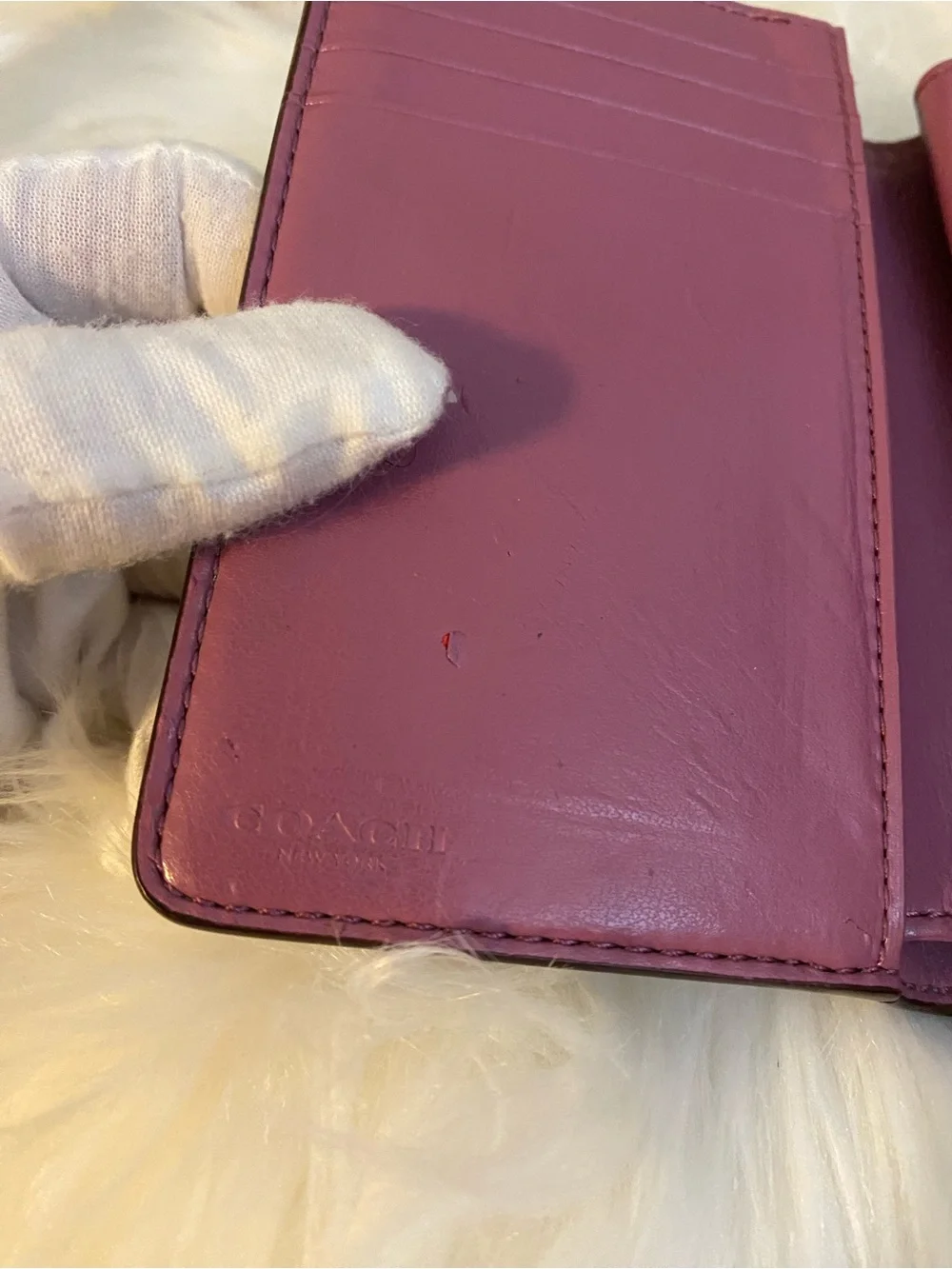Coach Signature Canvas Small Wallet in Khaki with Purple Tab